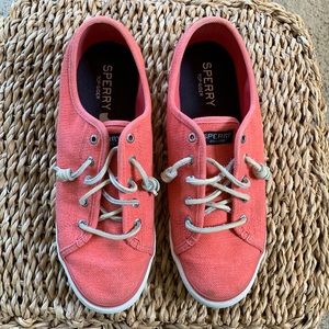 EUC.  Sperry slip on’s. Pretty coral